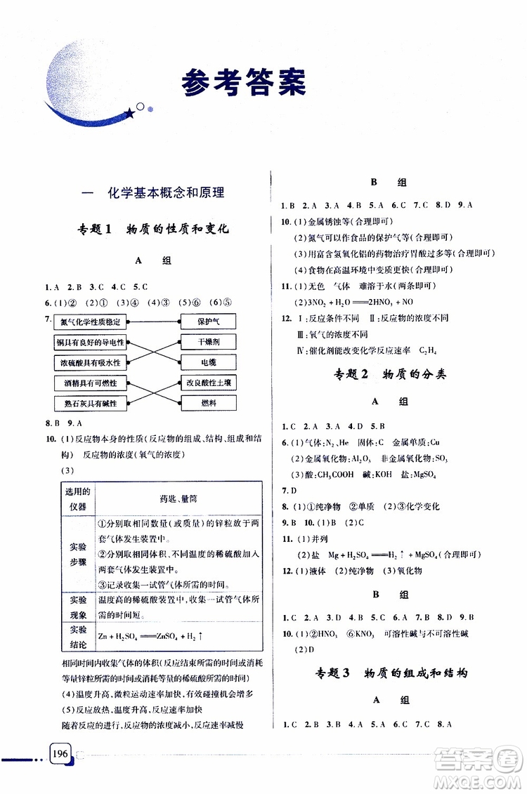 2019新版一本必勝中考化學(xué)金版青島專版參考答案