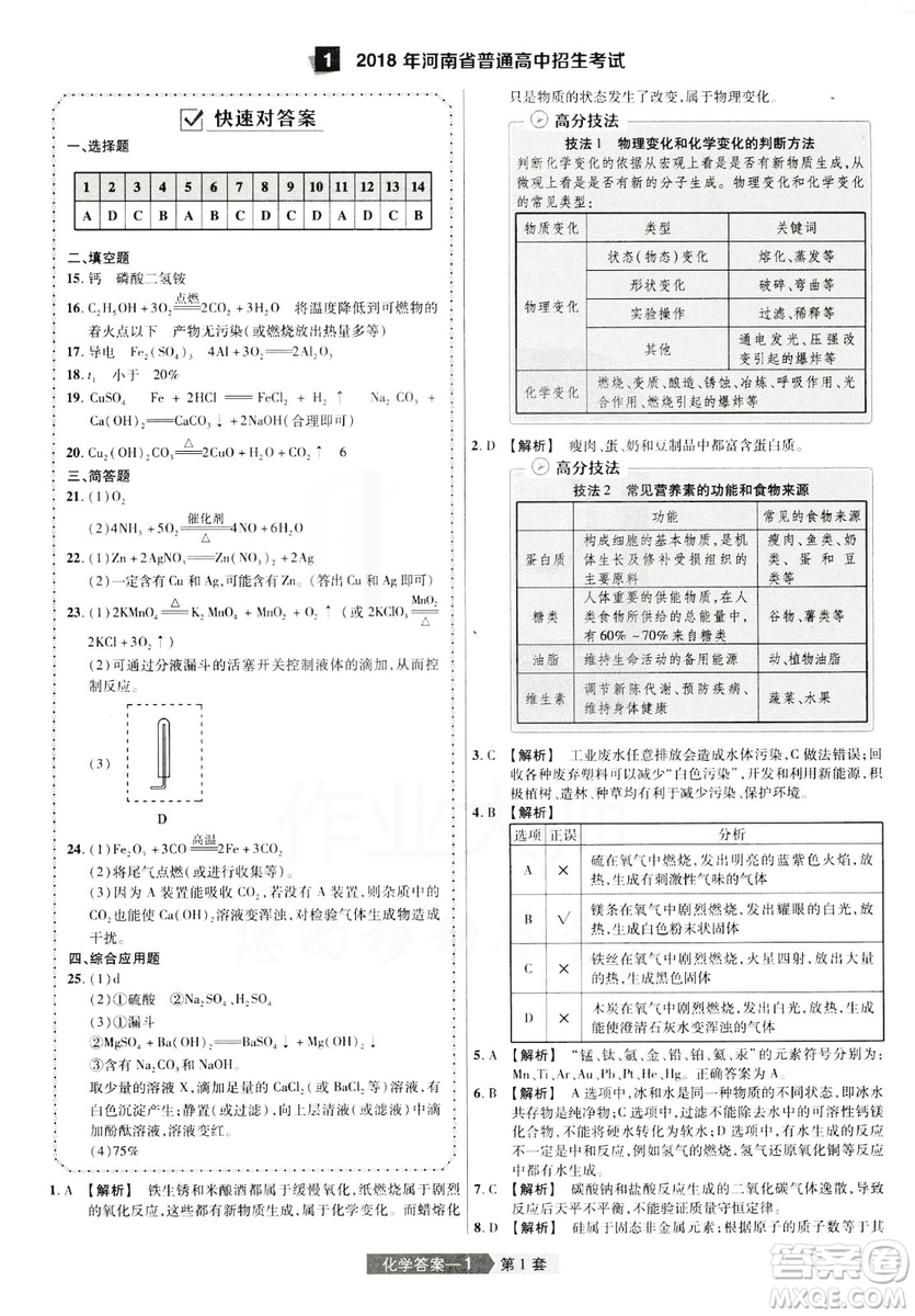 天星文化2019年河南中考45套卷金考卷特快專遞化學(xué)參考答案