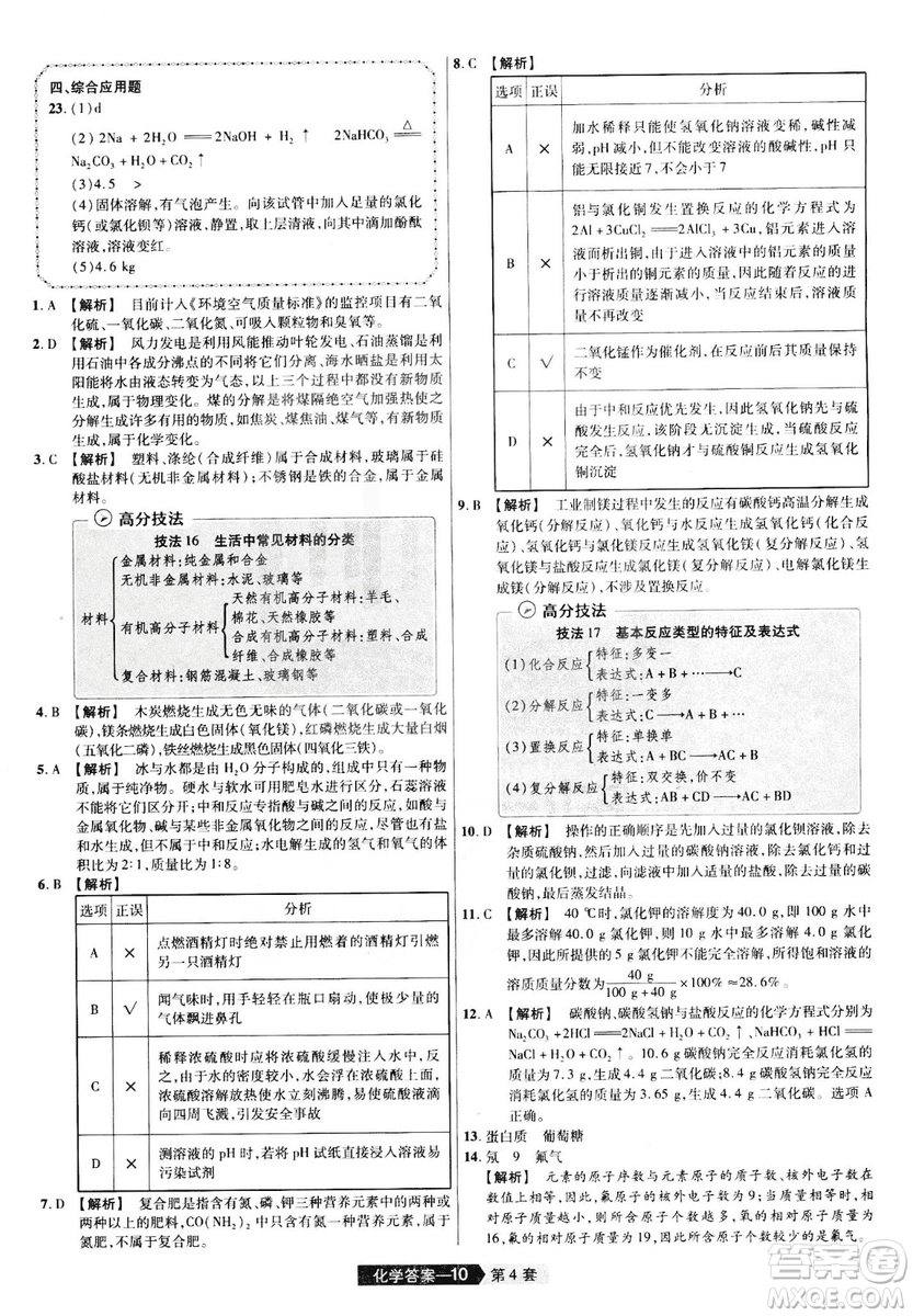 天星文化2019年河南中考45套卷金考卷特快專遞化學(xué)參考答案