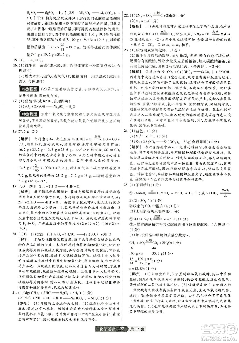 天星文化2019年河南中考45套卷金考卷特快專遞化學(xué)參考答案