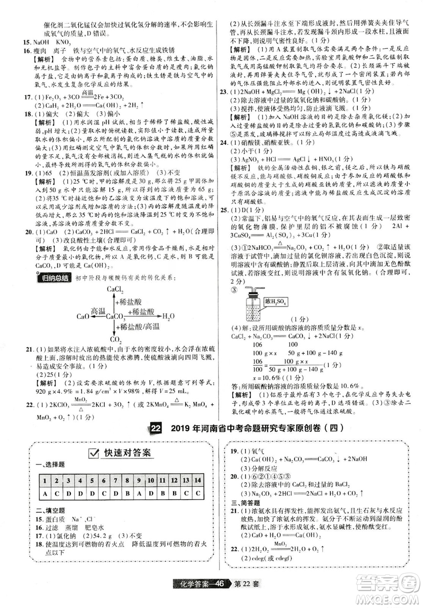 天星文化2019年河南中考45套卷金考卷特快專遞化學(xué)參考答案