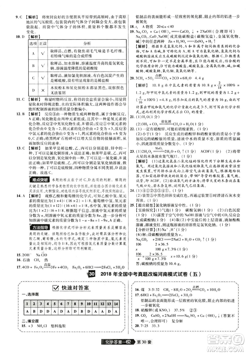 天星文化2019年河南中考45套卷金考卷特快專遞化學(xué)參考答案