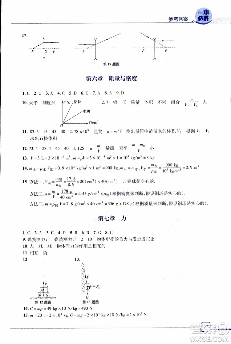 金版青島專(zhuān)版2019年一本必勝中考物理總復(fù)習(xí)參考答案