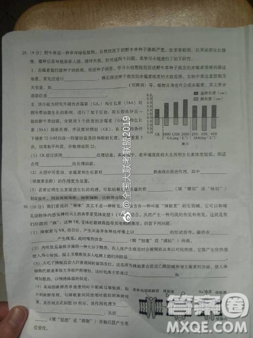 昆十中云天化2019屆高三復習備考聯(lián)合質量檢測卷六文理綜試卷參考答案