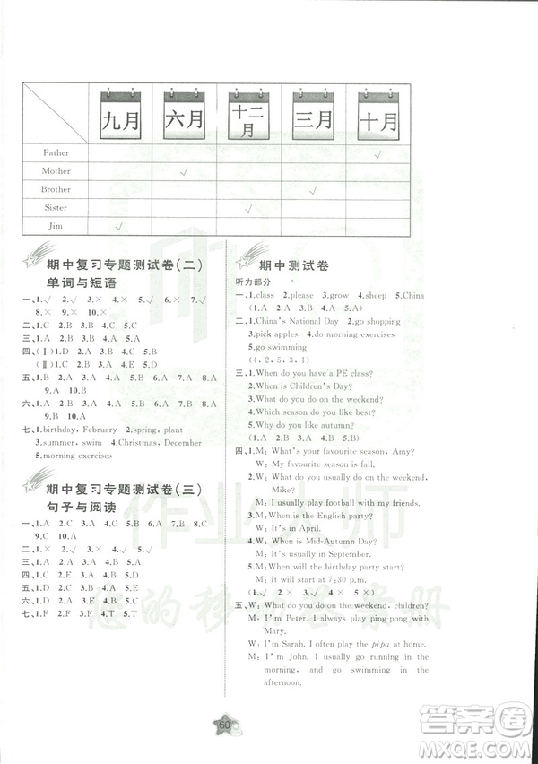 2019春人教版A版新課程學(xué)習(xí)與測(cè)評(píng)單元雙測(cè)五年級(jí)下冊(cè)英語答案