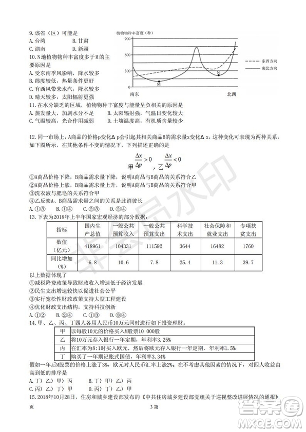 玉溪一中高2019屆高三第五次調研考試文科綜合試卷及答案