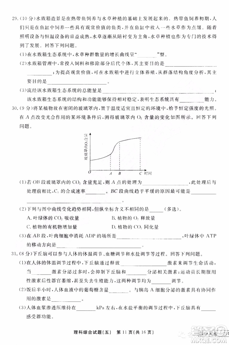 衡中同卷2019年普通高等學(xué)校招生全國(guó)統(tǒng)一考試模擬試題五理科綜合試題及答案