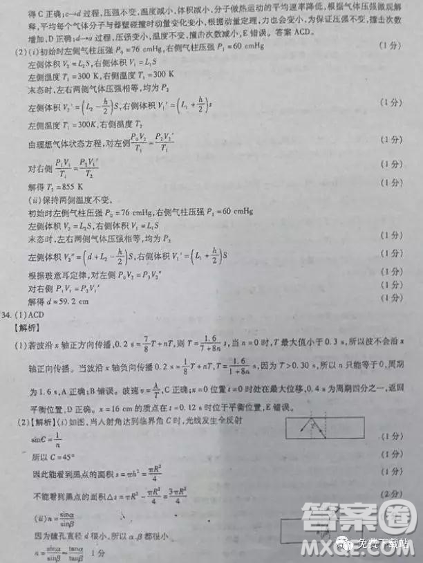 2019年百師聯(lián)盟全國高三沖刺考二全國Ⅰ卷試題理綜試卷及答案