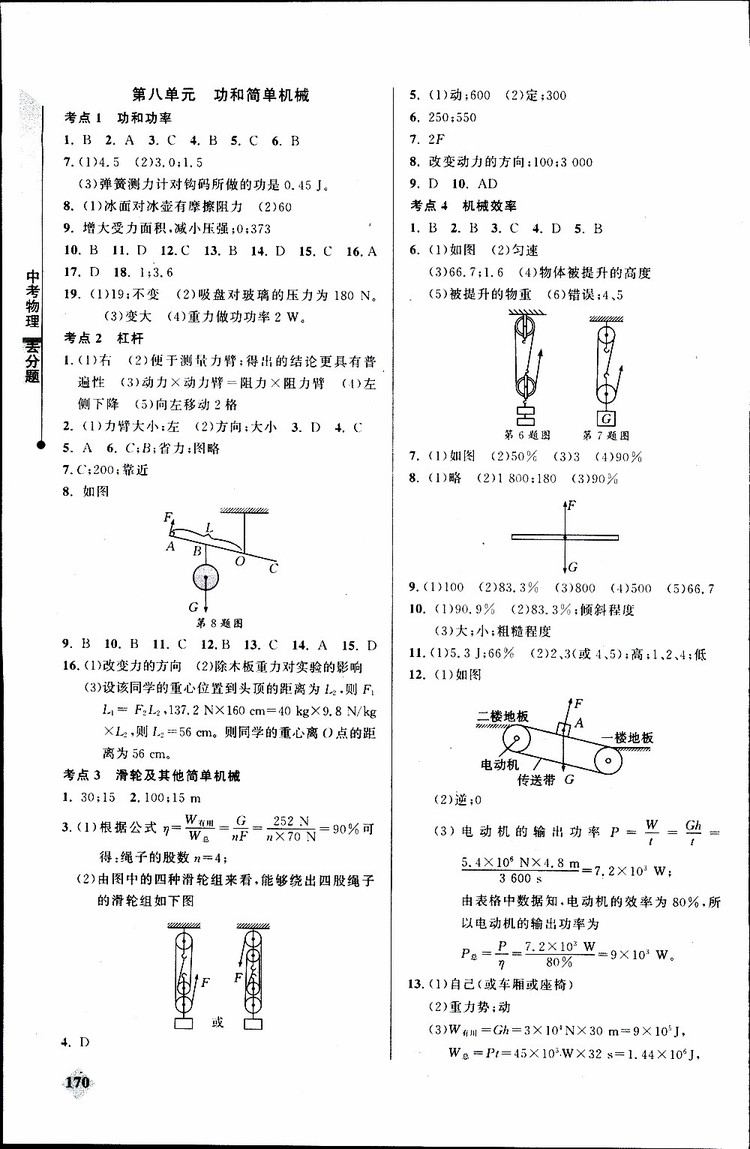 2019年丟分題中考物理參考答案