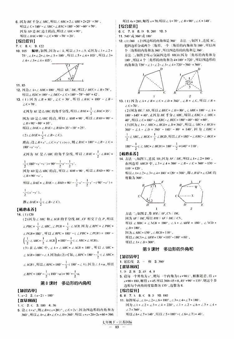 2019春經(jīng)綸學(xué)典新課時(shí)作業(yè)七年級(jí)下冊(cè)數(shù)學(xué)人教版參考答案