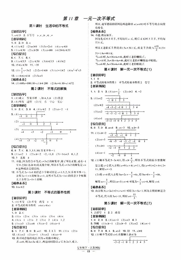 2019春經(jīng)綸學(xué)典新課時(shí)作業(yè)七年級(jí)下冊(cè)數(shù)學(xué)人教版參考答案