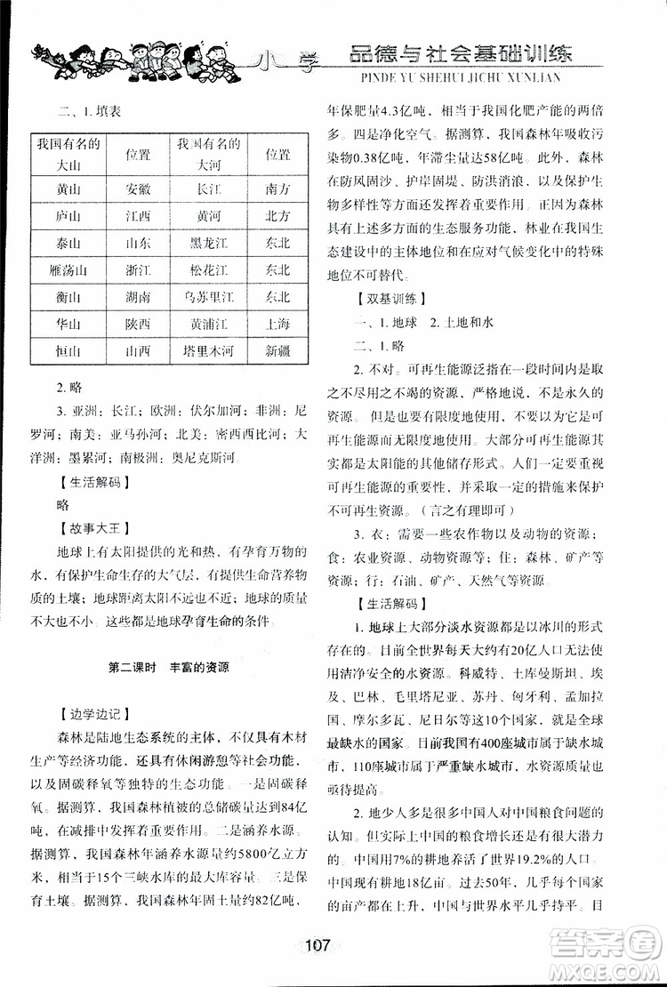 2019年小學基礎訓練品德與社會六年級下冊魯人版參考答案