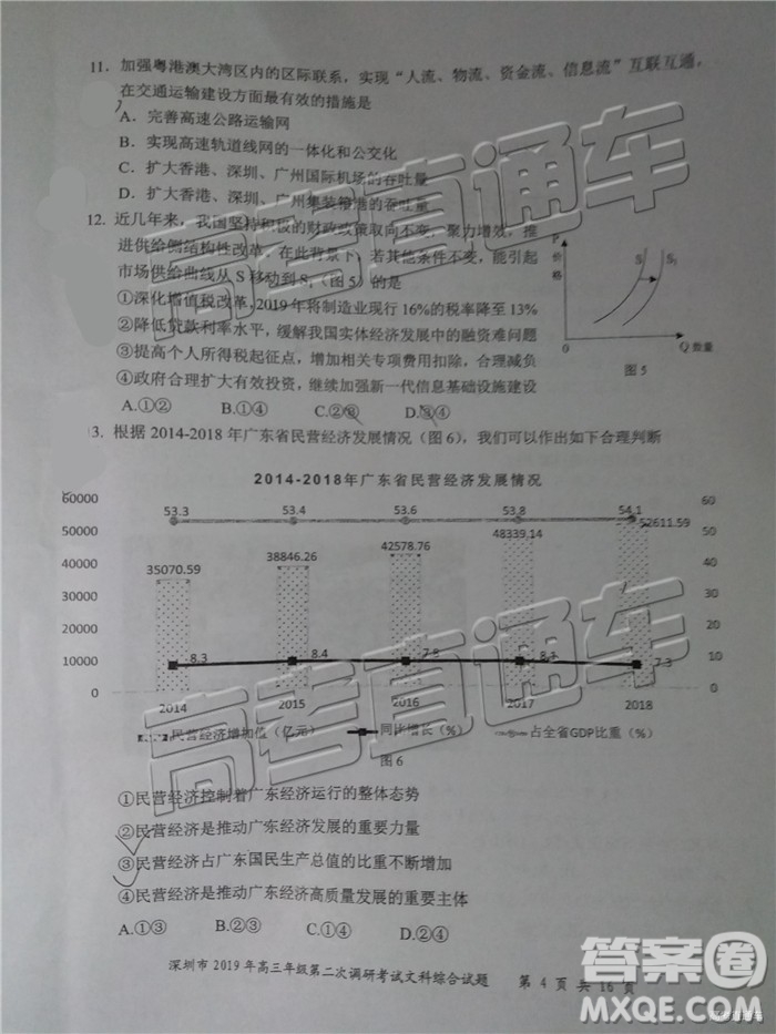 2019年深圳二模文理綜試題及參考答案