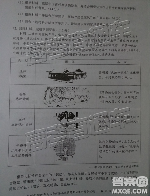 2019年深圳二模文理綜試題及參考答案