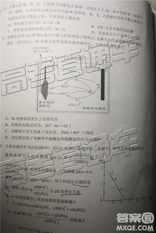 2019年深圳二模文理綜試題及參考答案