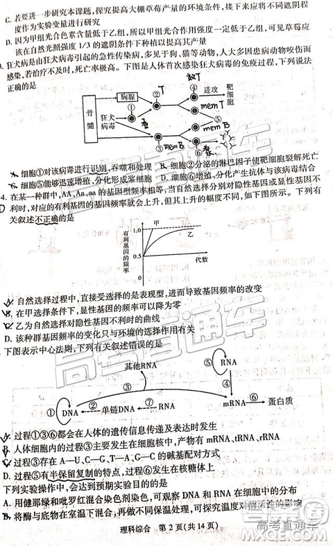 2019年寶雞三模文理綜試題及參考答案