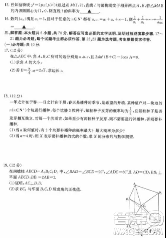 2019年河北省高三階段性調(diào)研考試?yán)頂?shù)試題及參考答案