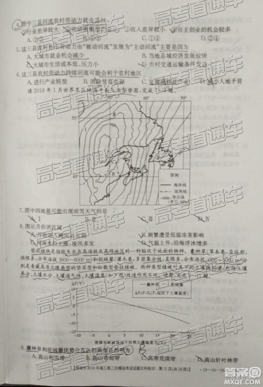 2019晉城二模文綜試題及參考答案