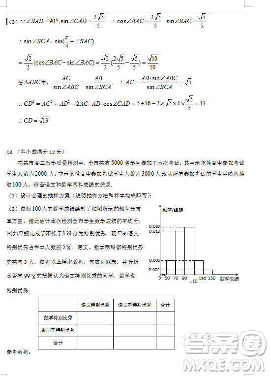 2019年寧夏銀川市高三質(zhì)量檢測文理數(shù)試題及答案