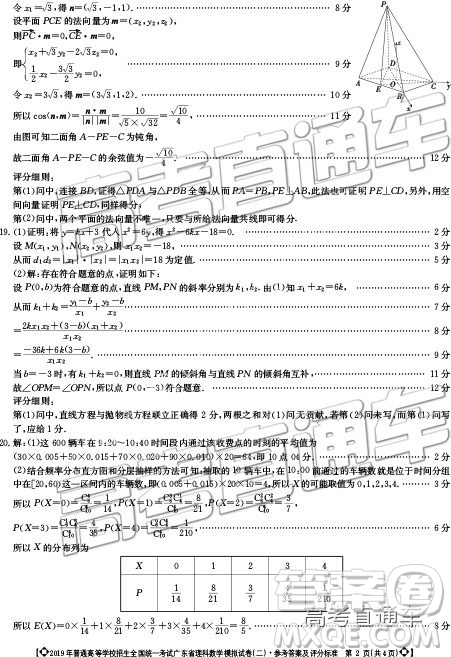 2019年廣東二模文理數(shù)試題及參考答案