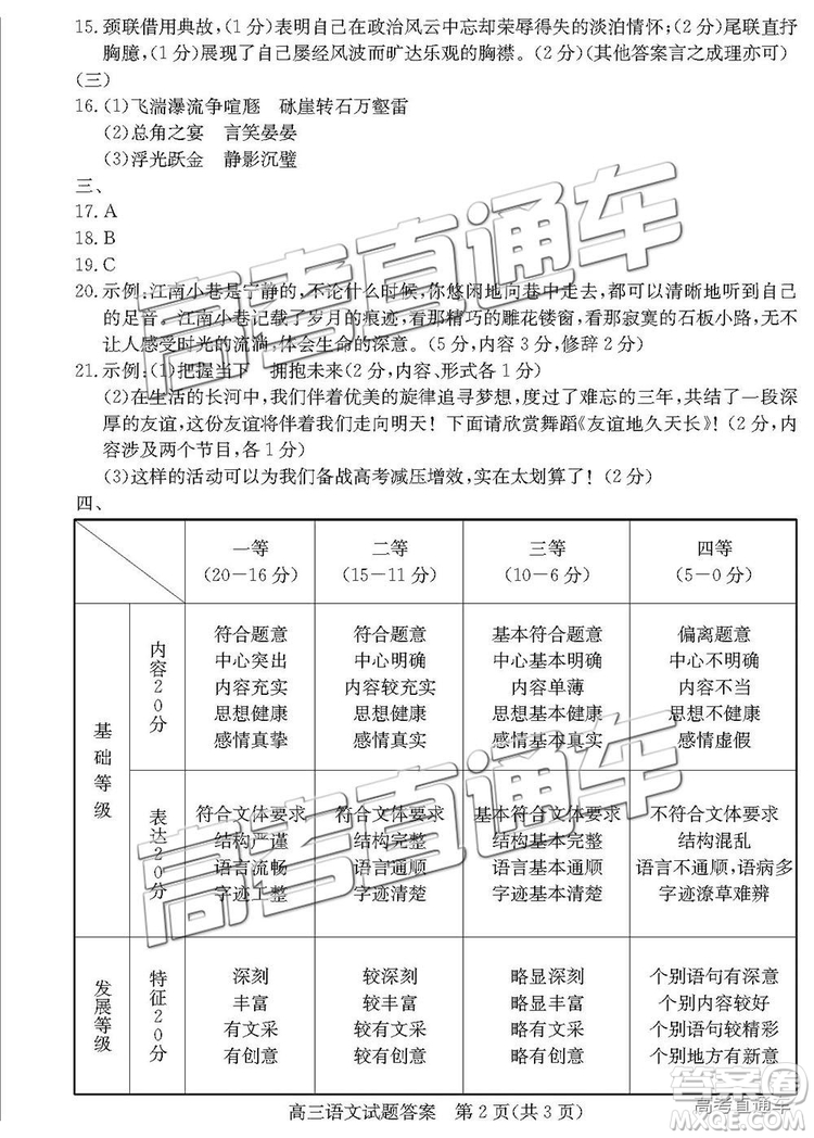 2019年德州二模語文試題及參考答案