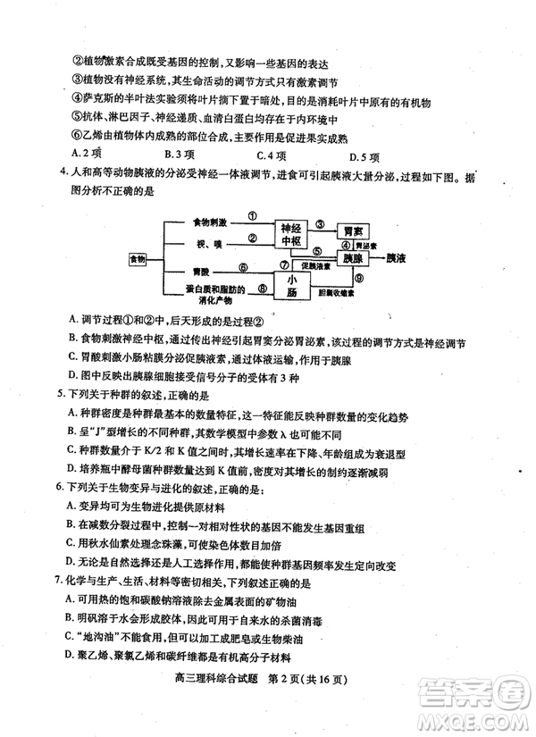 2019年運(yùn)城市高三高考適應(yīng)性測(cè)試文理綜試卷及答案