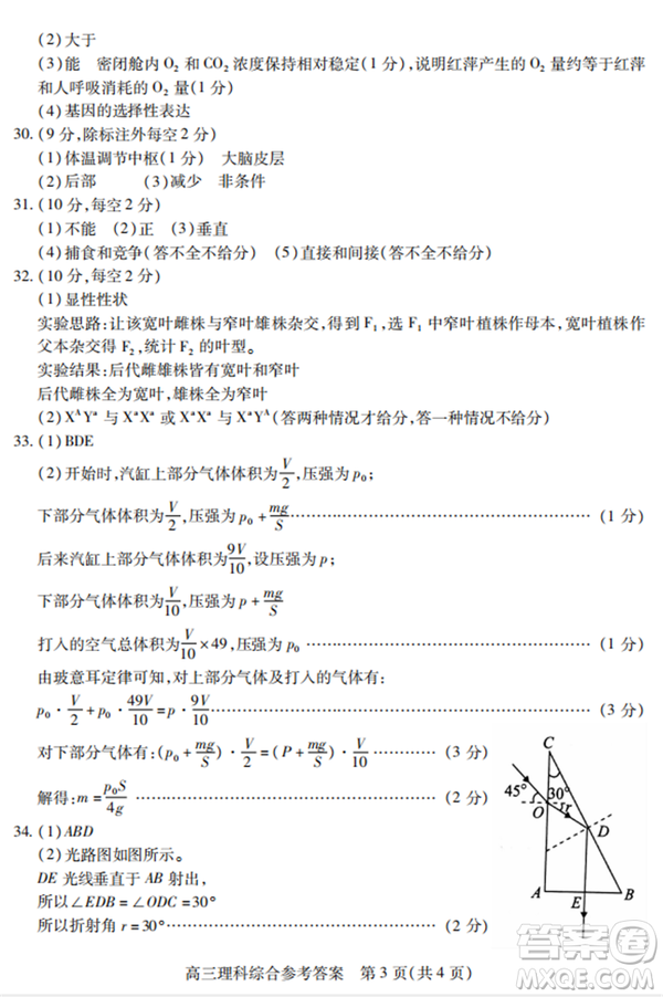 2019年運(yùn)城市高三高考適應(yīng)性測(cè)試文理綜試卷及答案