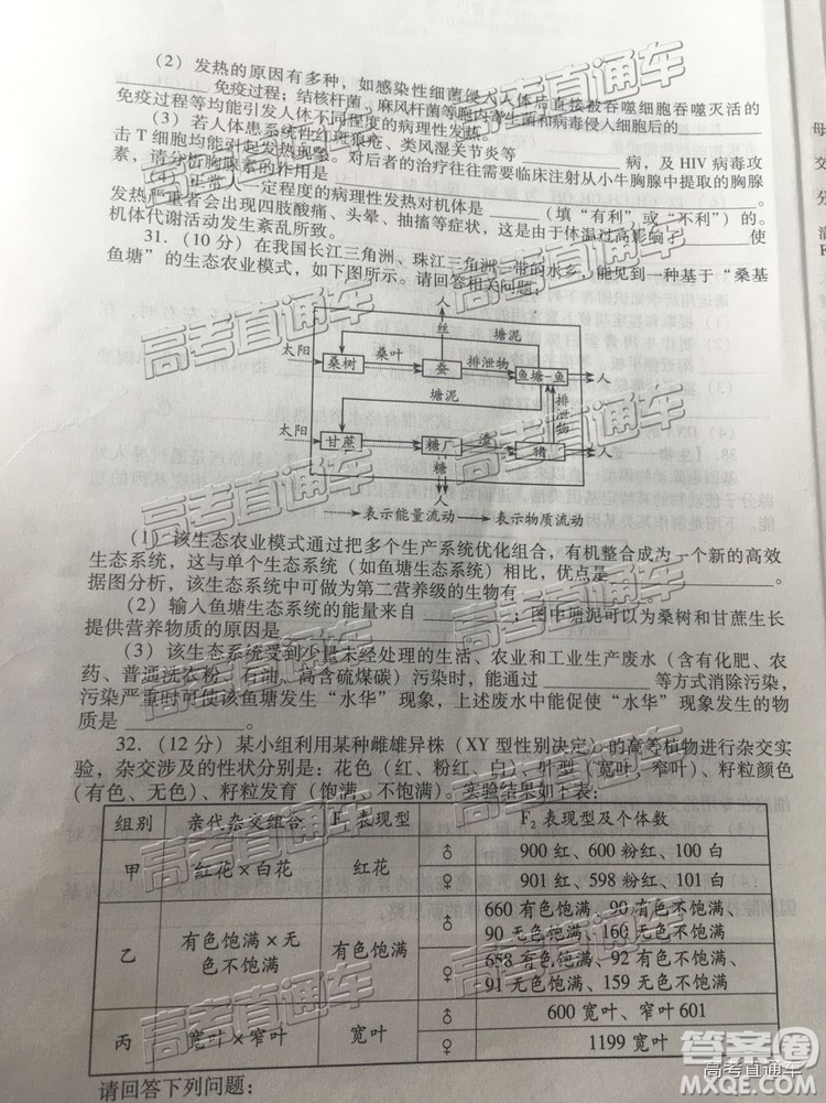 2019年濰坊二模文理綜試題及參考答案