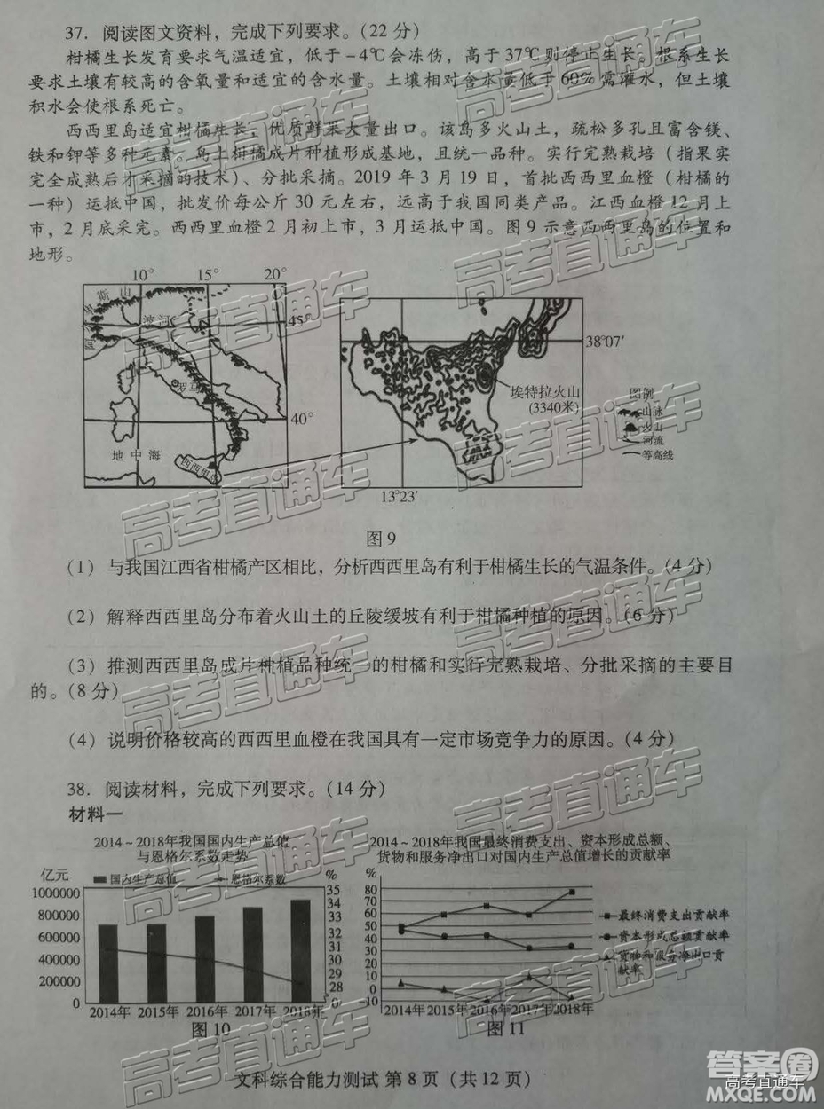 2019年濰坊二模文理綜試題及參考答案