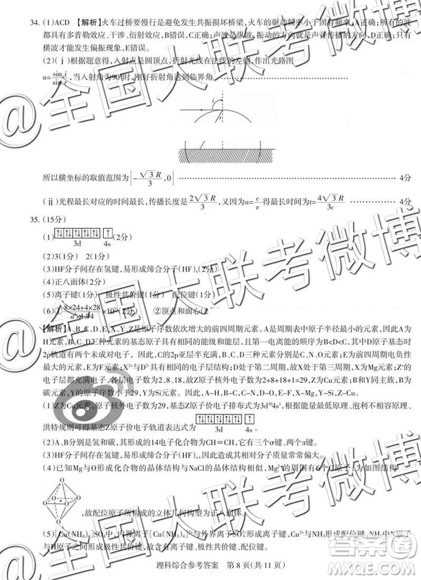 2019年高考名校聯(lián)考沖刺卷文理綜參考答案