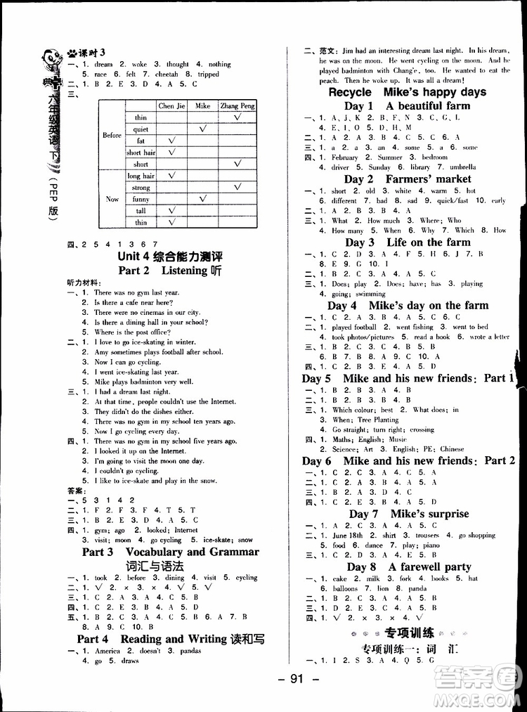 2019春典中點六年級下冊英語人教版參考答案