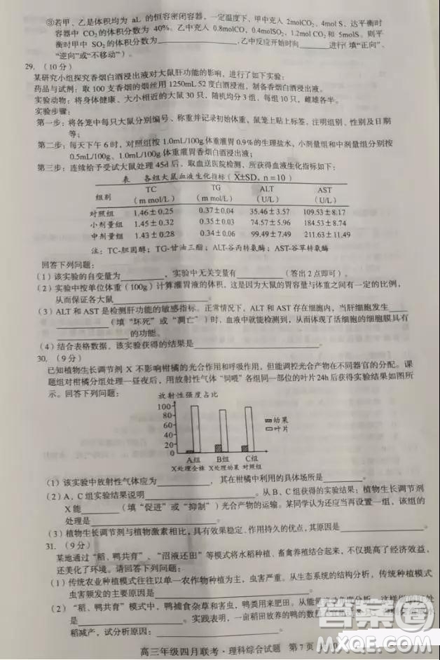 2019屆安徽省毛坦廠中學(xué)高三校區(qū)4月聯(lián)考理綜試題及答案