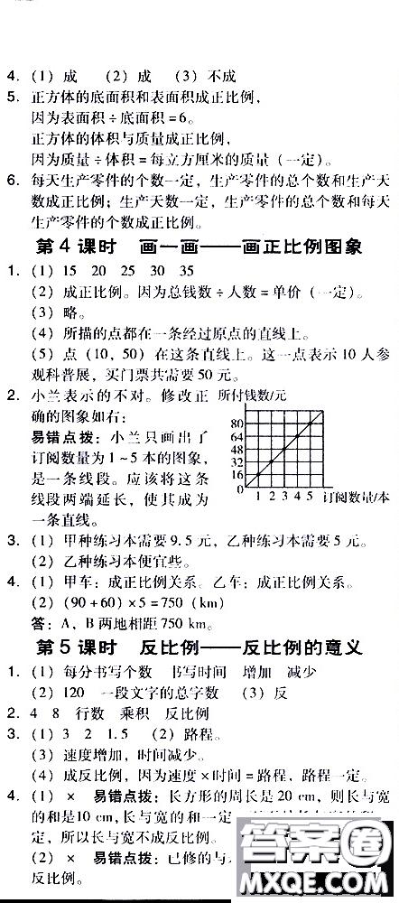 2019春典中點(diǎn)六年級下冊數(shù)學(xué)北師大版參考答案