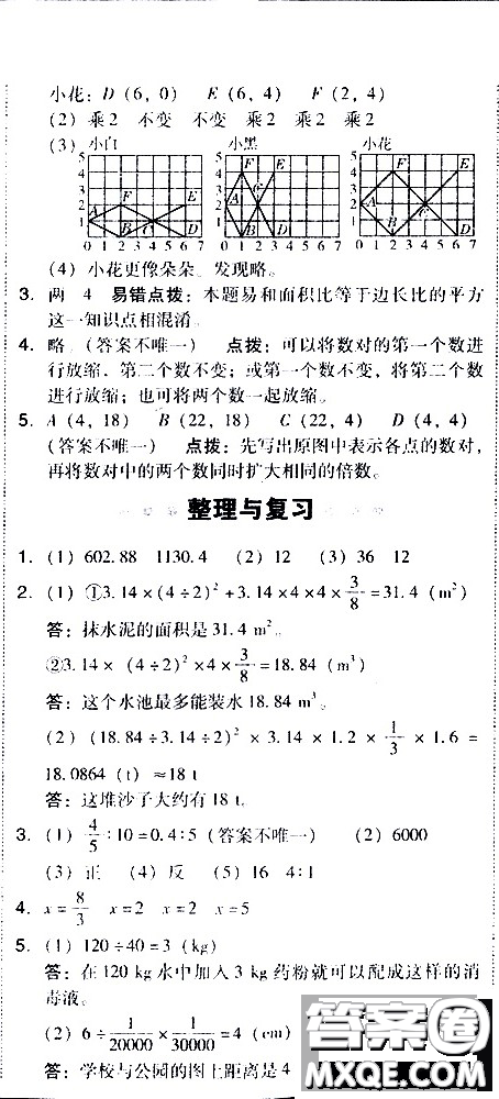 2019春典中點(diǎn)六年級下冊數(shù)學(xué)北師大版參考答案