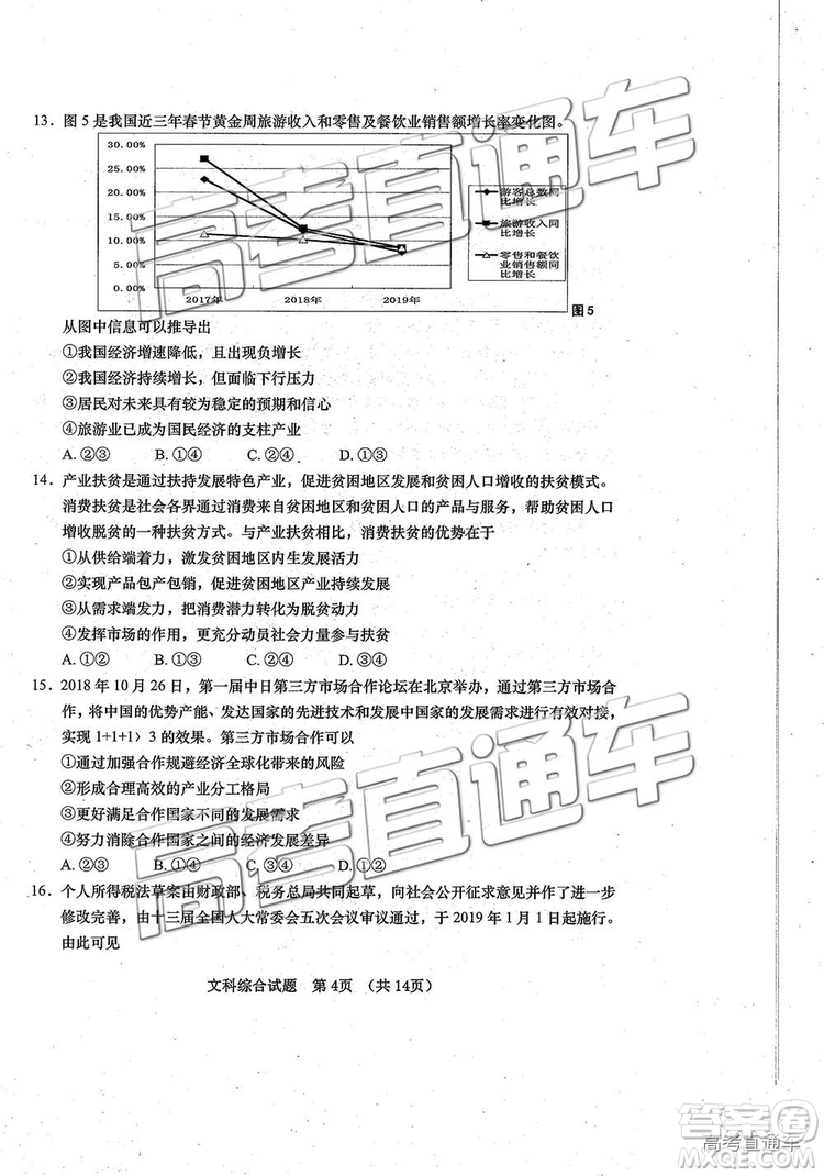 2019年青島二模文綜試題及參考答案