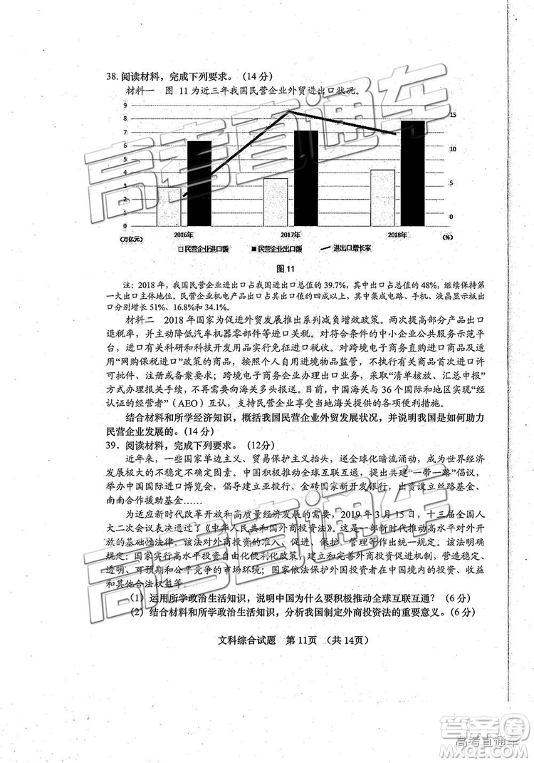 2019年青島二模文綜試題及參考答案