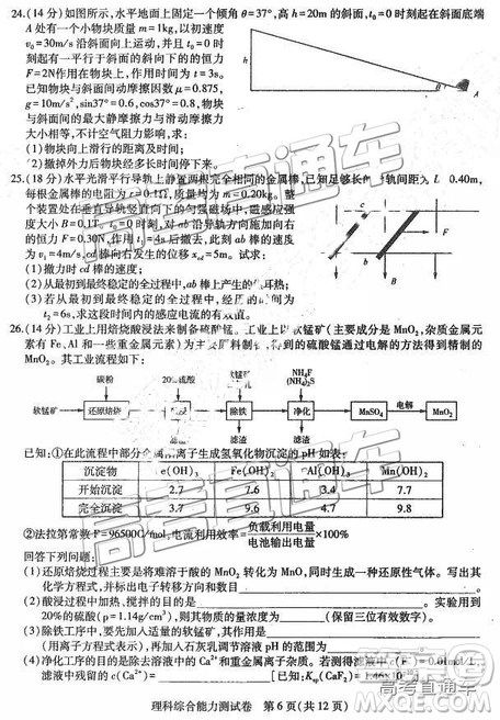 2019年?yáng)|三省三校三模文理綜試題及參考答案