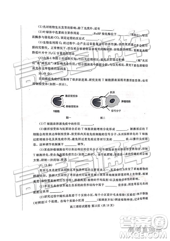 2019年河南高三第三次質量預測文理綜試題及參考答案