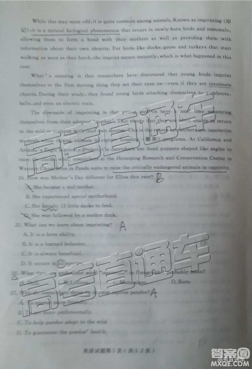 2019年濟(jì)寧二模英語試題及參考答案
