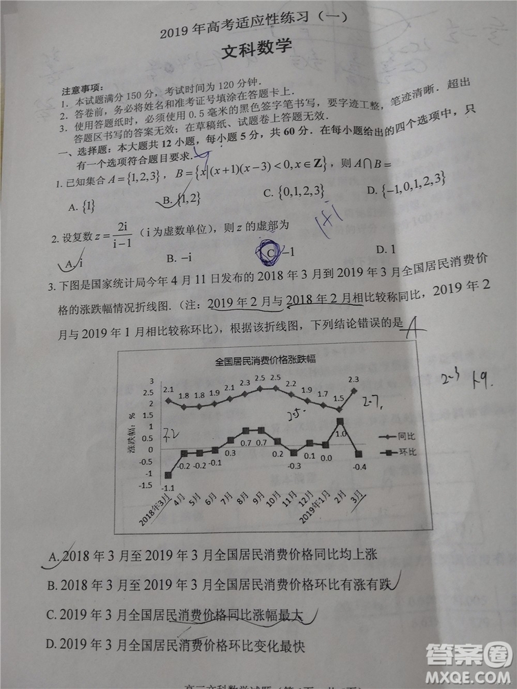 2019年菏澤煙臺(tái)二模文理數(shù)試題及參考答案