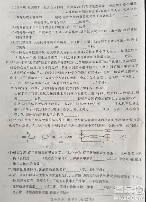 2019年5月河南省八市重點高中聯(lián)盟領(lǐng)軍考試理綜試題及答案