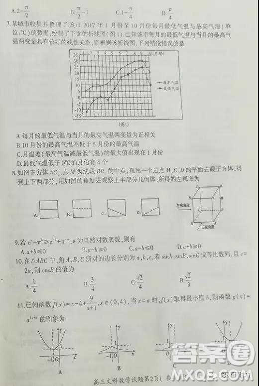 2019山東省安丘市、諸城市、五蓮縣、蘭山區(qū)高三4月模擬訓(xùn)練文數(shù)答案