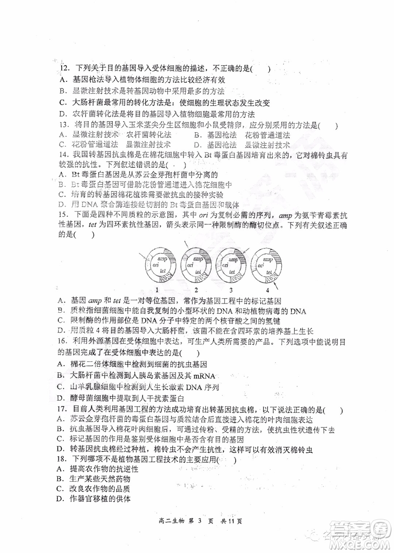 哈三中2018-2019學年度高二下學期第一學段考試理綜試卷及答案