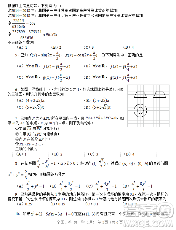 2019年相陽教育黌門云高考等值試卷預測卷全國Ⅰ卷文理數(shù)試題及答案