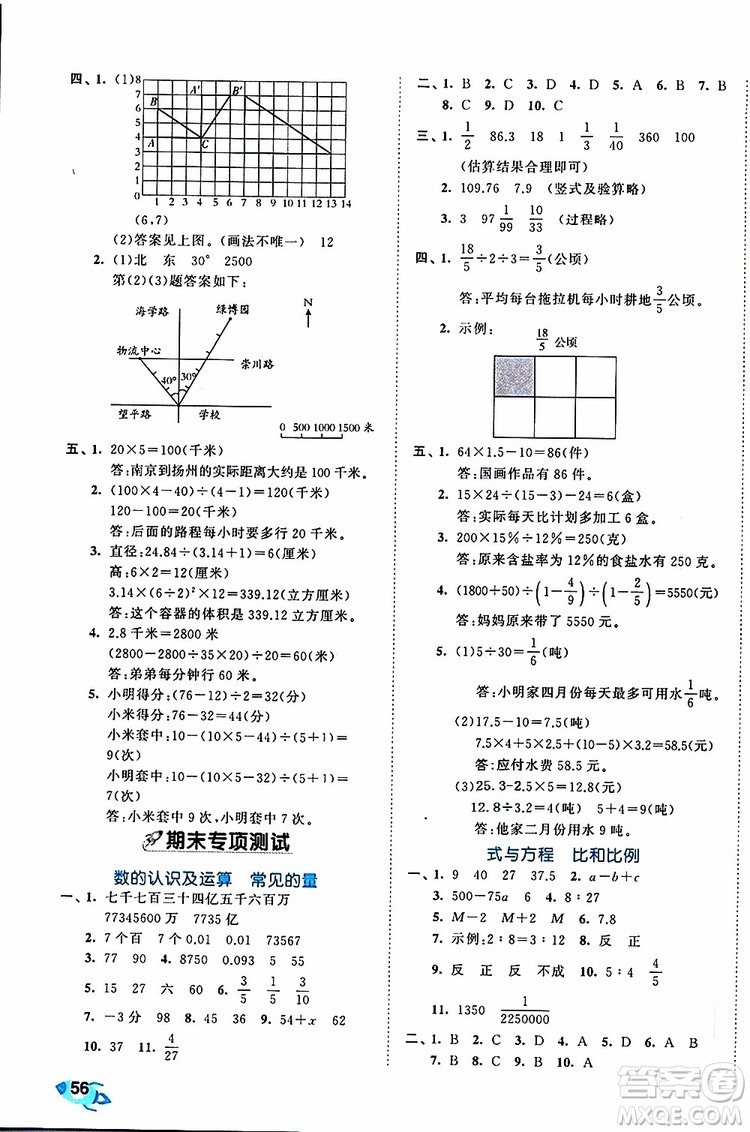 小兒郎2019年53全優(yōu)卷小學數(shù)學六年級下冊試卷SJ蘇教版參考答案