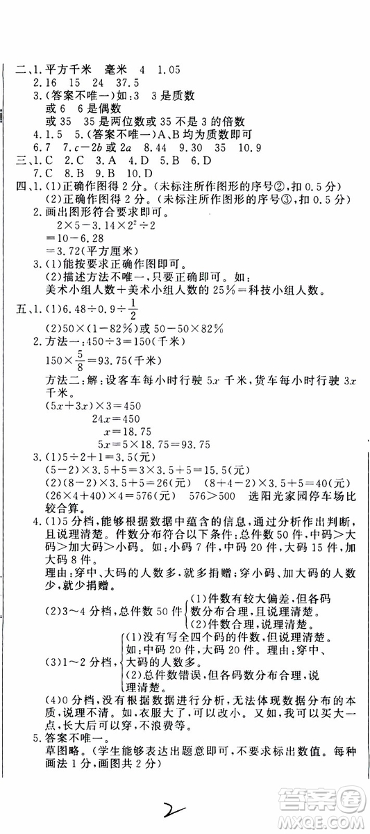 金題金卷2019年金卷小升初重點校入學測試卷數(shù)學參考答案