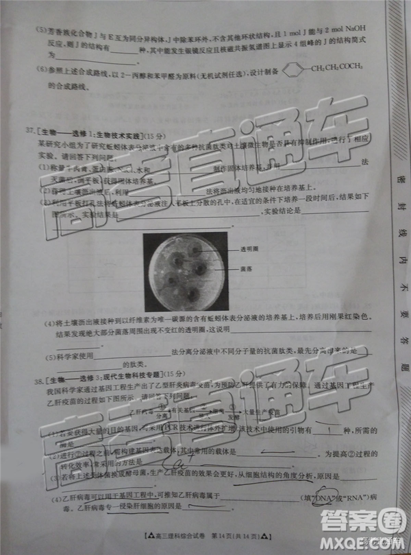 2019年廣東金太陽5月聯(lián)考文理綜試題及參考答案