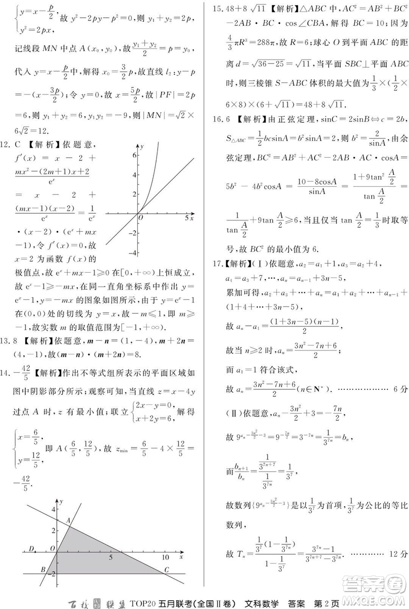 2019年百校聯(lián)盟TOP20五月聯(lián)考全國Ⅰ、Ⅱ卷文數試題及答案