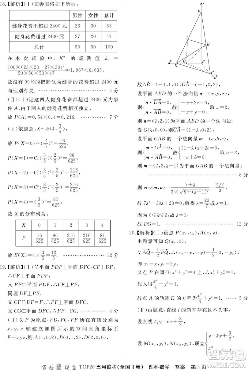 2019年百校聯(lián)盟TOP20五月聯(lián)考全國(guó)Ⅰ、Ⅱ卷理數(shù)試題及答案