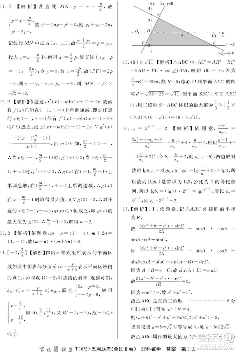 2019年百校聯(lián)盟TOP20五月聯(lián)考全國(guó)Ⅰ、Ⅱ卷理數(shù)試題及答案